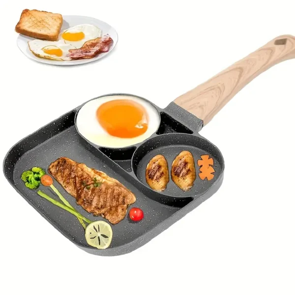 3 Hole Non-Stick Frying Pan for Omelets, Eggs, Dumplings & Steaks
