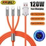 120W 6A 3-in-1 Fast Charging Cable – Type-C / Micro USB / Lightning