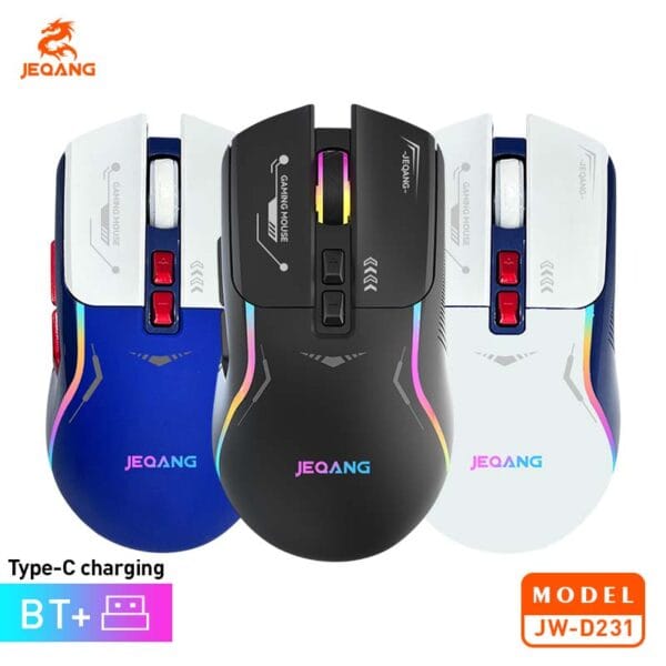 Jeqang Wireless Gaming Mouse Dual Mode Mouse 2.4Ghz USB Adapter , Bluetooth JW-D231