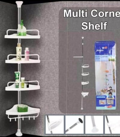 Adjustable Multi Corner Shelf Telescopic Stainless Steel Rod for Bathroom & Kitchen Organizer Space-Saving Storage for Toiletries & Accessories Easy Installation