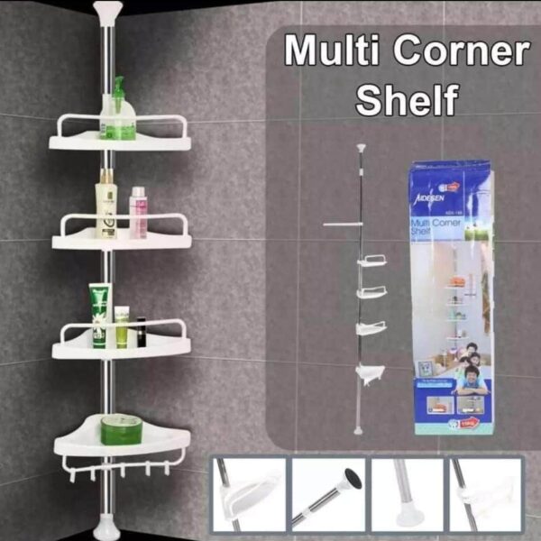 Adjustable Multi Corner Shelf Telescopic Stainless Steel Rod for Bathroom & Kitchen Organizer Space-Saving Storage for Toiletries & Accessories Easy Installation