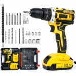 Cordless Drill, 21V Rechargeable Electric Drill, for DIY Beginners & Home Installation, Anti-Slip Grip with Full Accessory Set