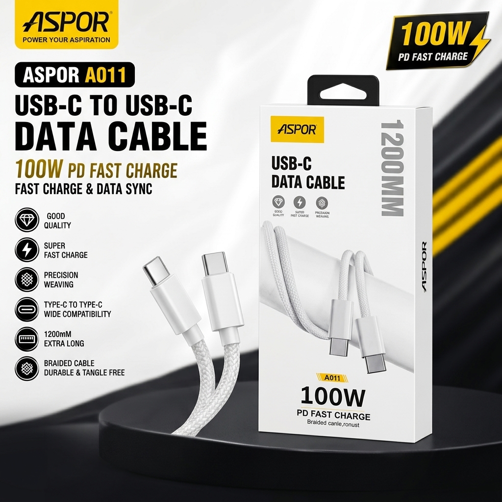 ASPOR A011 100W Fast Charging Type-C to Type-C Data Cable ASPOR A011 100W Fast Charging Type-C to Type-C Data Cable
